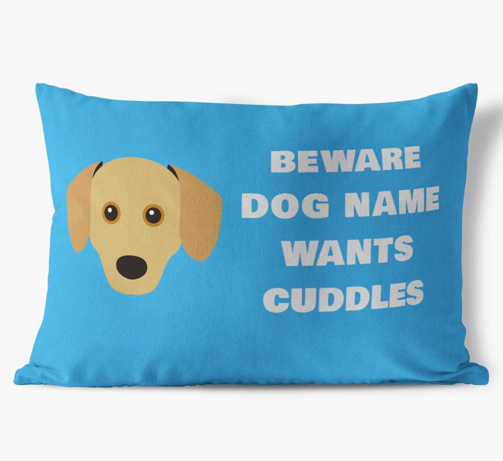 Beware of Cuddles: Personalized {breedFullName} Soft Touch Pillow