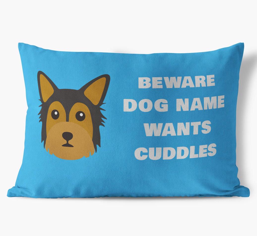 Beware of Cuddles: Personalized {breedFullName} Soft Touch Pillow
