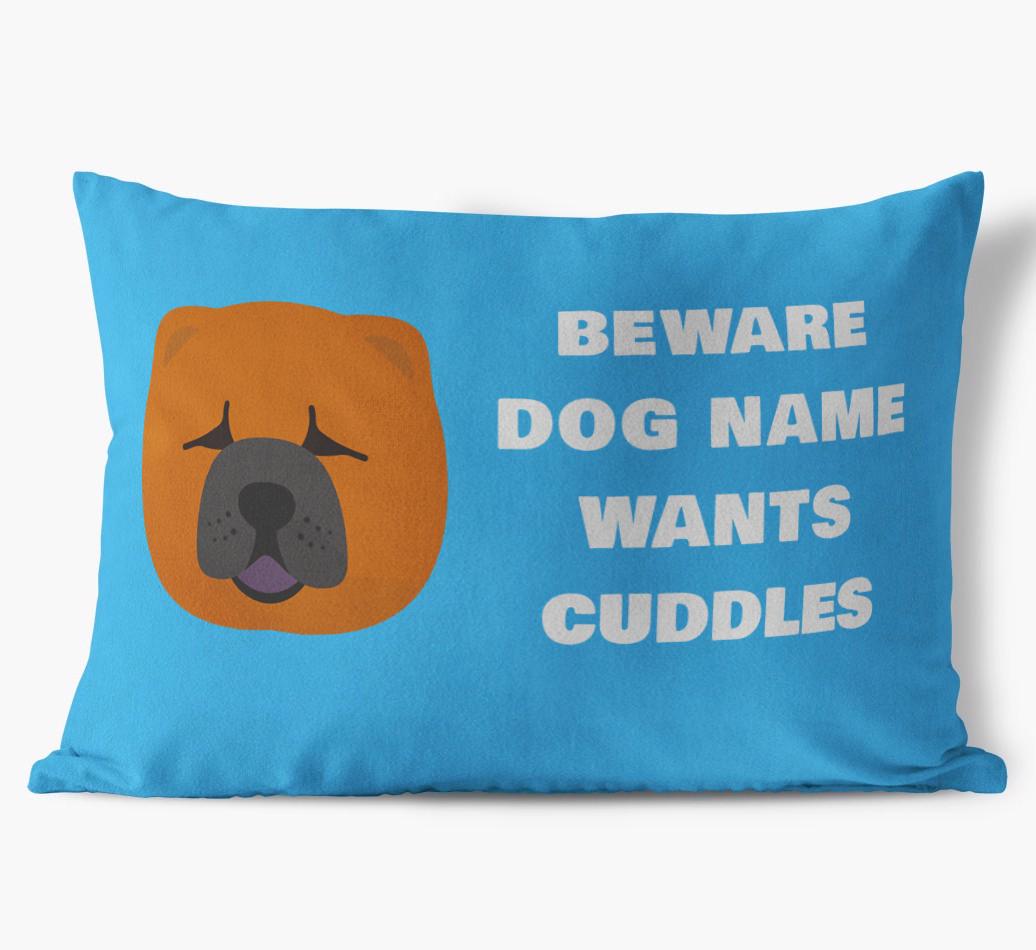 Beware of Cuddles: Personalized {breedFullName} Soft Touch Pillow