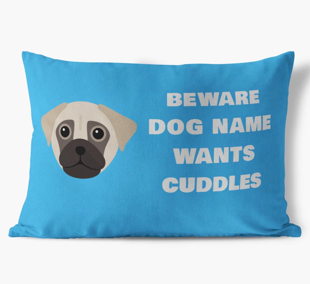 Beware of Cuddles: Personalized {breedFullName} Soft Touch Pillow