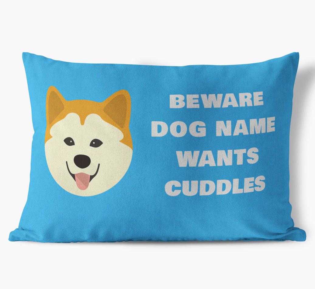 Beware of Cuddles: Personalized {breedFullName} Soft Touch Pillow