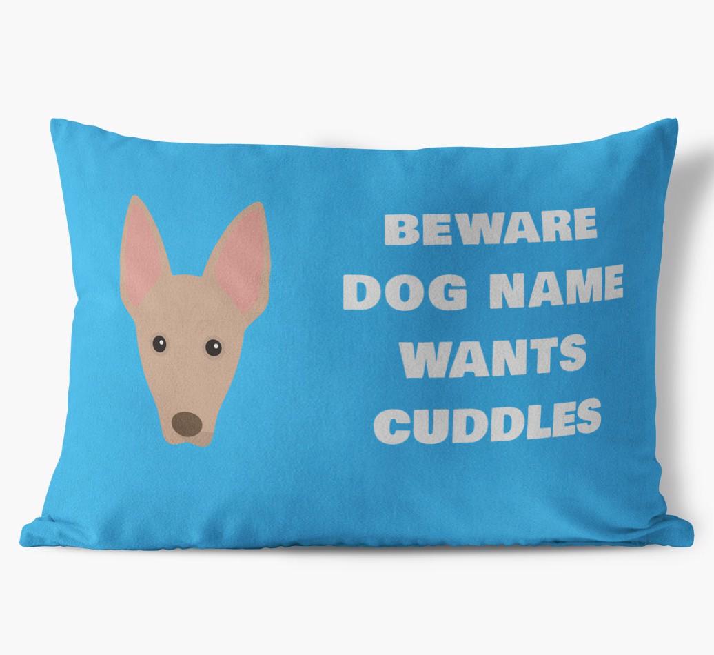 Beware of Cuddles: Personalized {breedFullName} Soft Touch Pillow