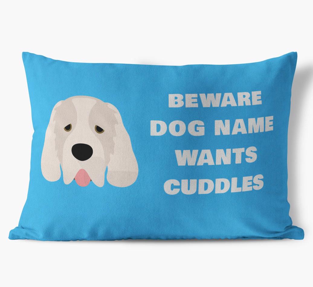 Beware of Cuddles: Personalized {breedFullName} Soft Touch Pillow