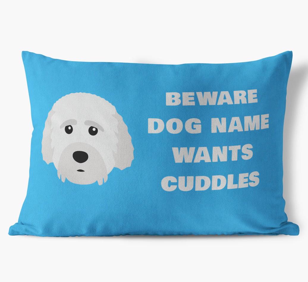 Beware of Cuddles: Personalized {breedFullName} Soft Touch Pillow