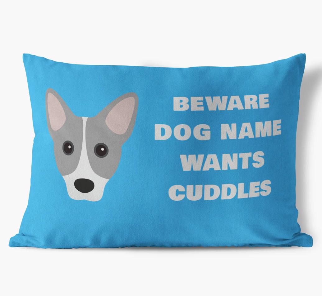 Beware of Cuddles: Personalized {breedFullName} Soft Touch Pillow