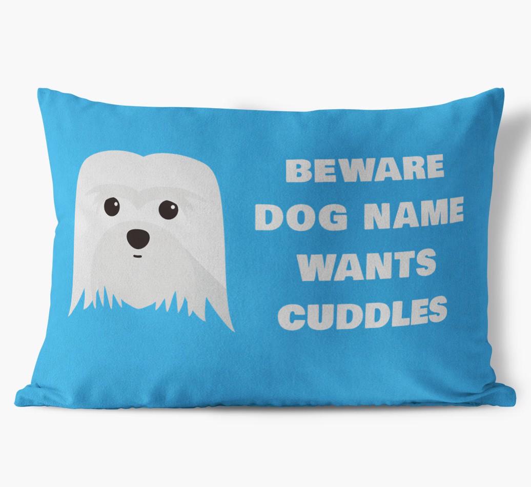 Beware of Cuddles: Personalized {breedFullName} Soft Touch Pillow