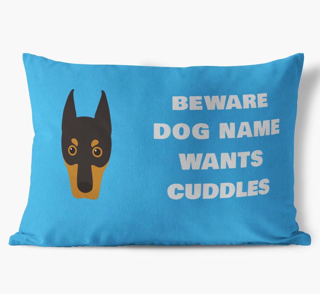 Beware of Cuddles: Personalized {breedFullName} Soft Touch Pillow