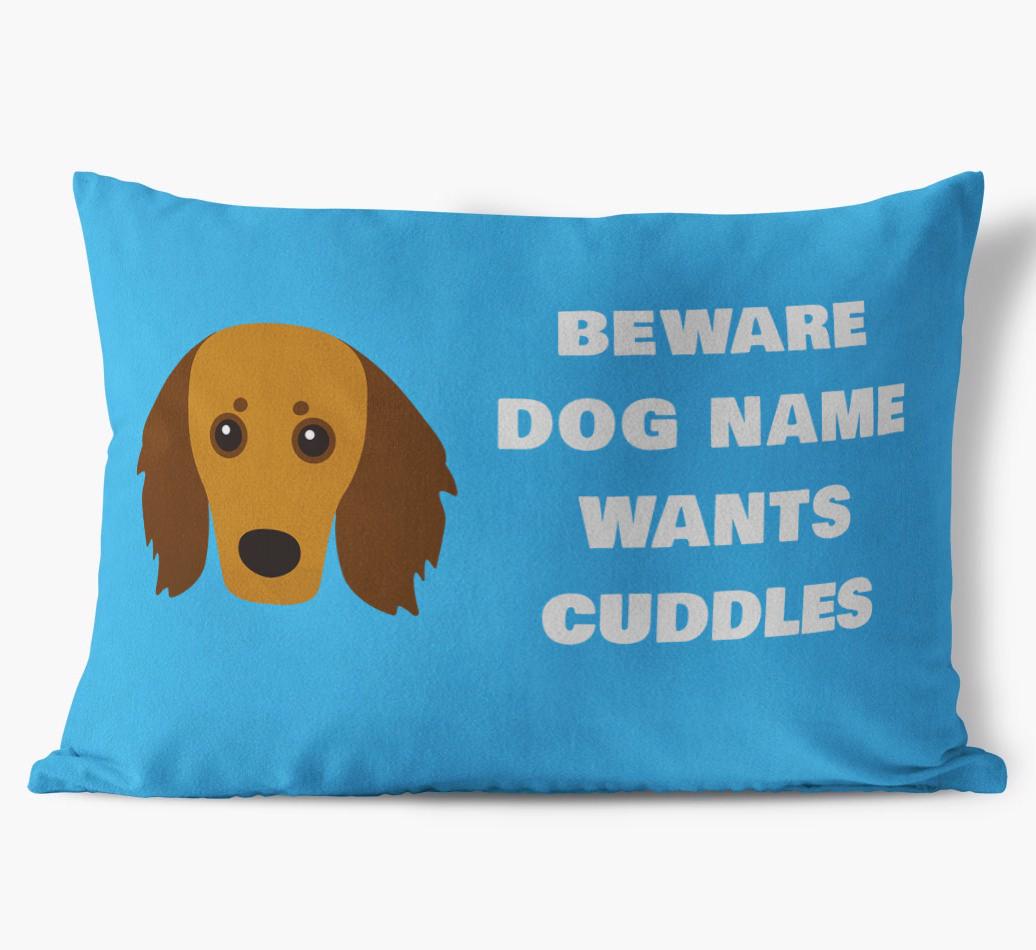 Beware of Cuddles: Personalized {breedFullName} Soft Touch Pillow