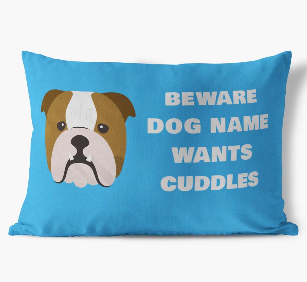Beware of Cuddles: Personalized {breedFullName} Soft Touch Pillow