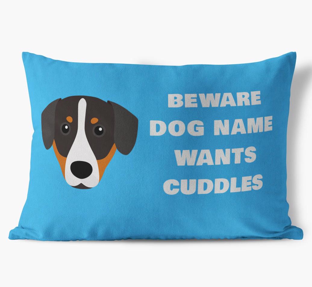 Beware of Cuddles: Personalized {breedFullName} Soft Touch Pillow