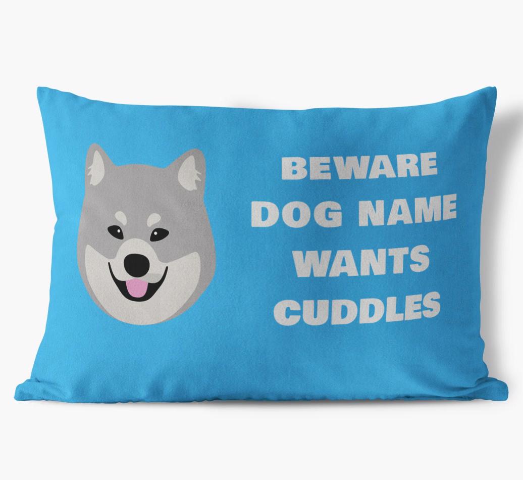 Beware of Cuddles: Personalized {breedFullName} Soft Touch Pillow