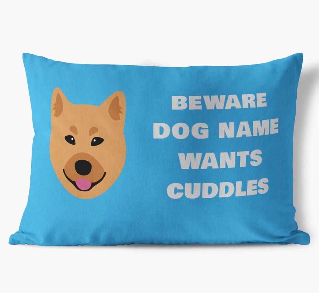 Beware of Cuddles: Personalized {breedFullName} Soft Touch Pillow
