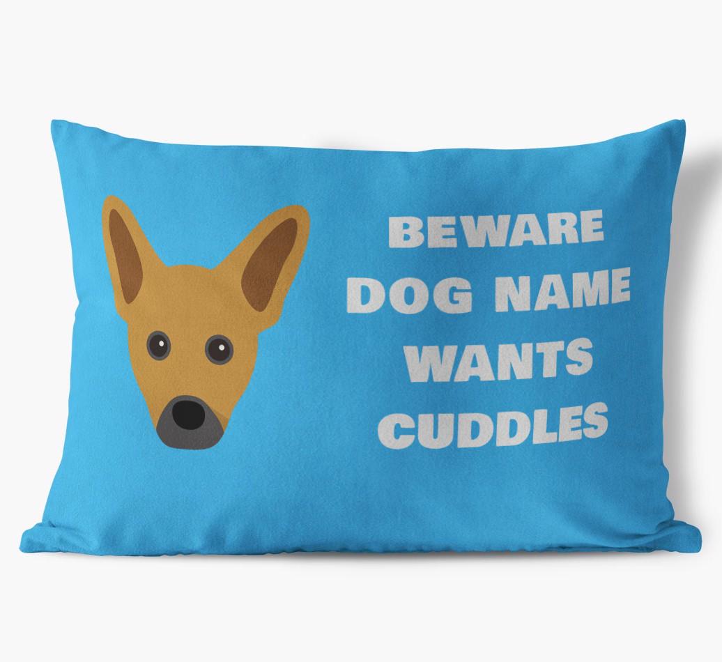 Beware of Cuddles: Personalized {breedFullName} Soft Touch Pillow