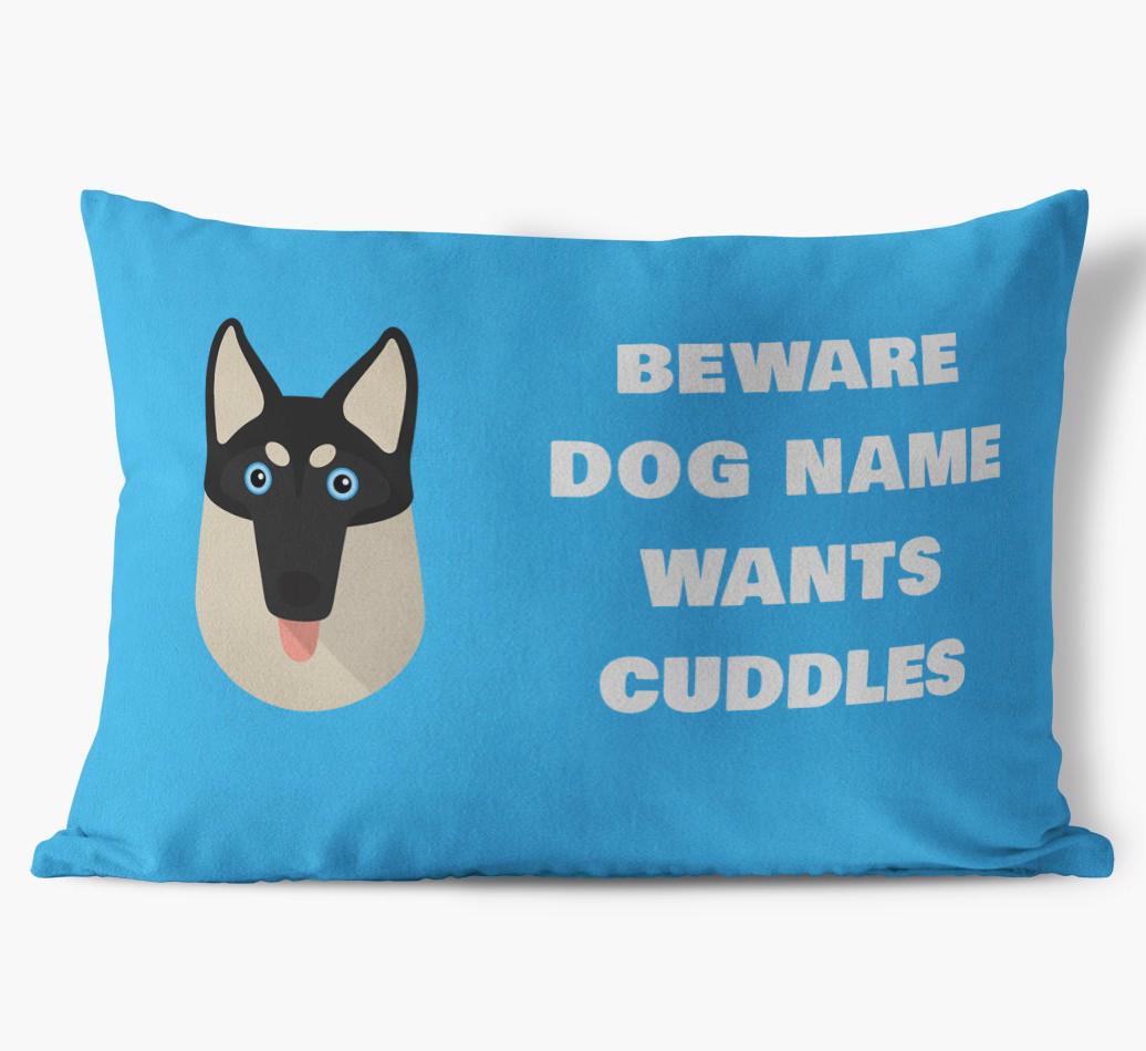 Beware of Cuddles: Personalized {breedFullName} Soft Touch Pillow