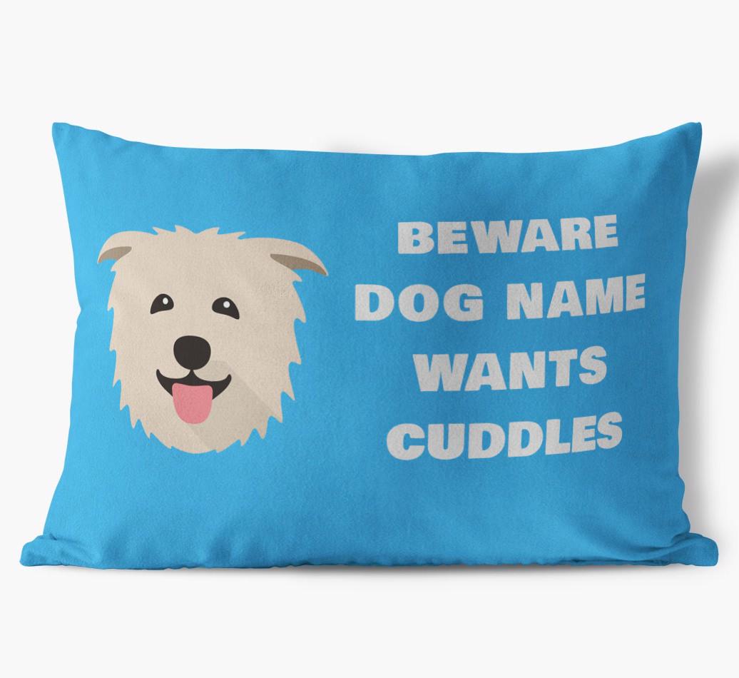 Beware of Cuddles: Personalized {breedFullName} Soft Touch Pillow