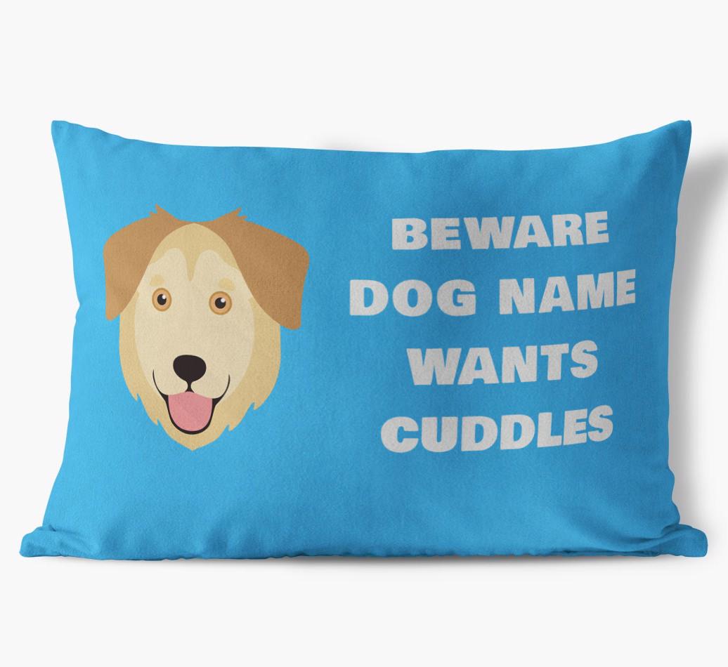 Beware of Cuddles: Personalized {breedFullName} Soft Touch Pillow