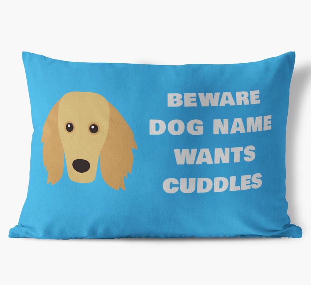 Beware of Cuddles: Personalized {breedFullName} Soft Touch Pillow