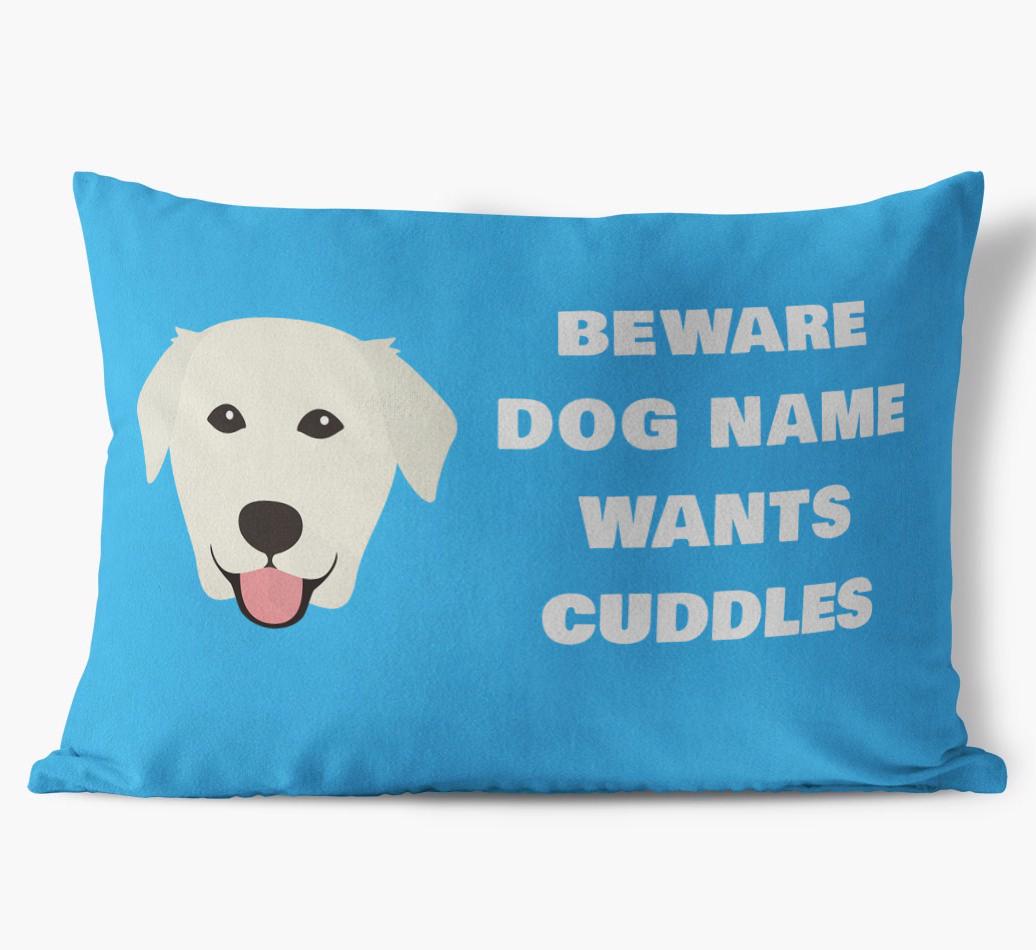 Beware of Cuddles: Personalized {breedFullName} Soft Touch Pillow