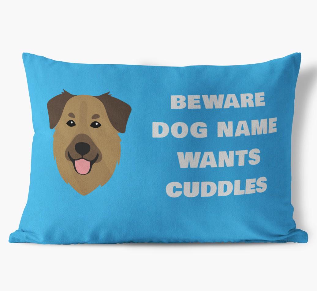 Beware of Cuddles: Personalized {breedFullName} Soft Touch Pillow