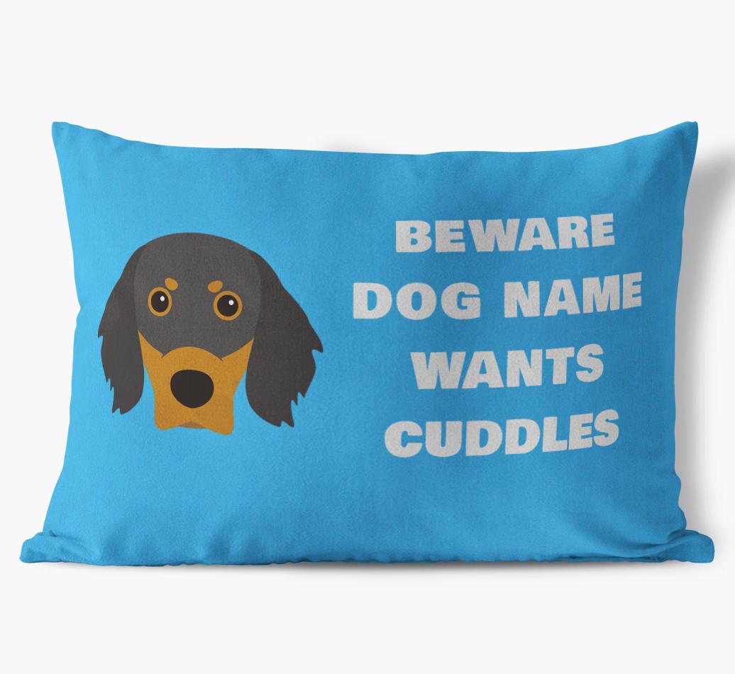 Beware of Cuddles: Personalized {breedFullName} Soft Touch Pillow