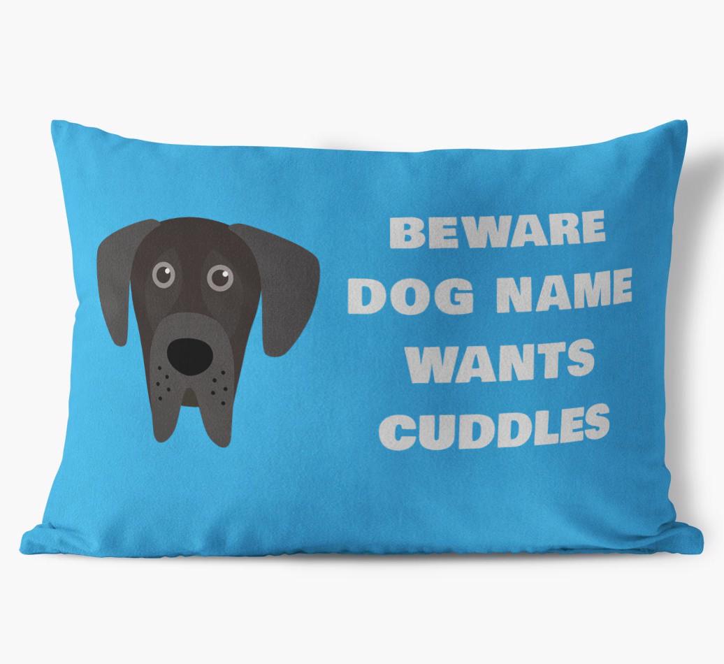 Beware of Cuddles: Personalized {breedFullName} Soft Touch Pillow