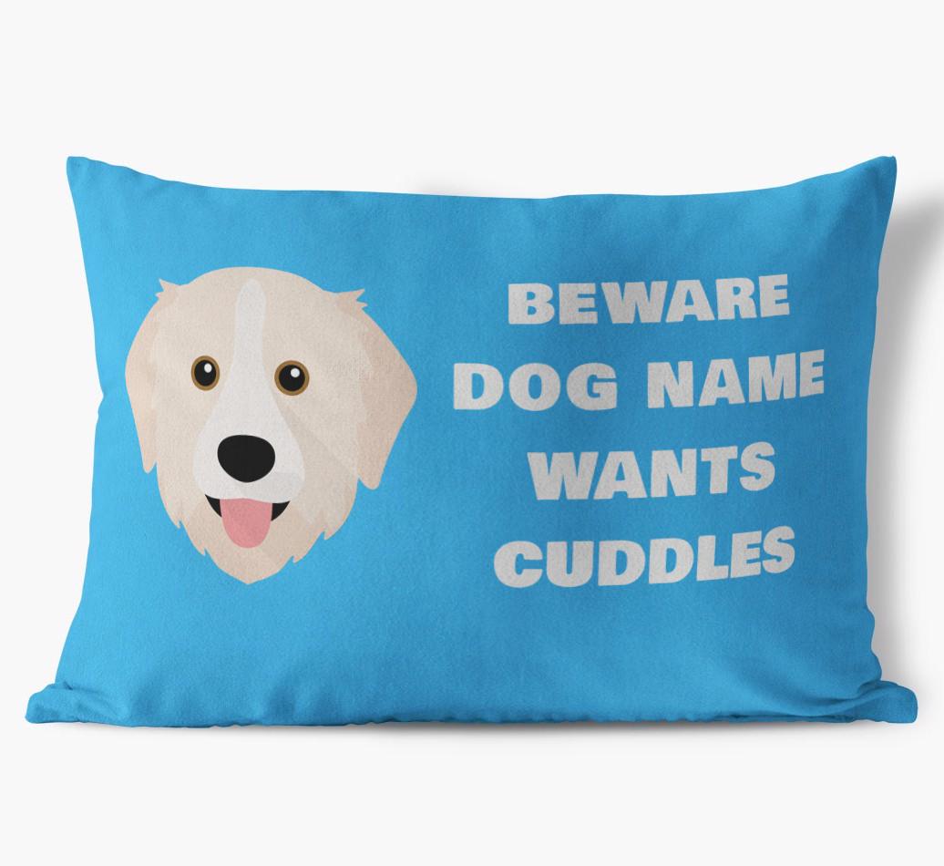 Beware of Cuddles: Personalized {breedFullName} Soft Touch Pillow