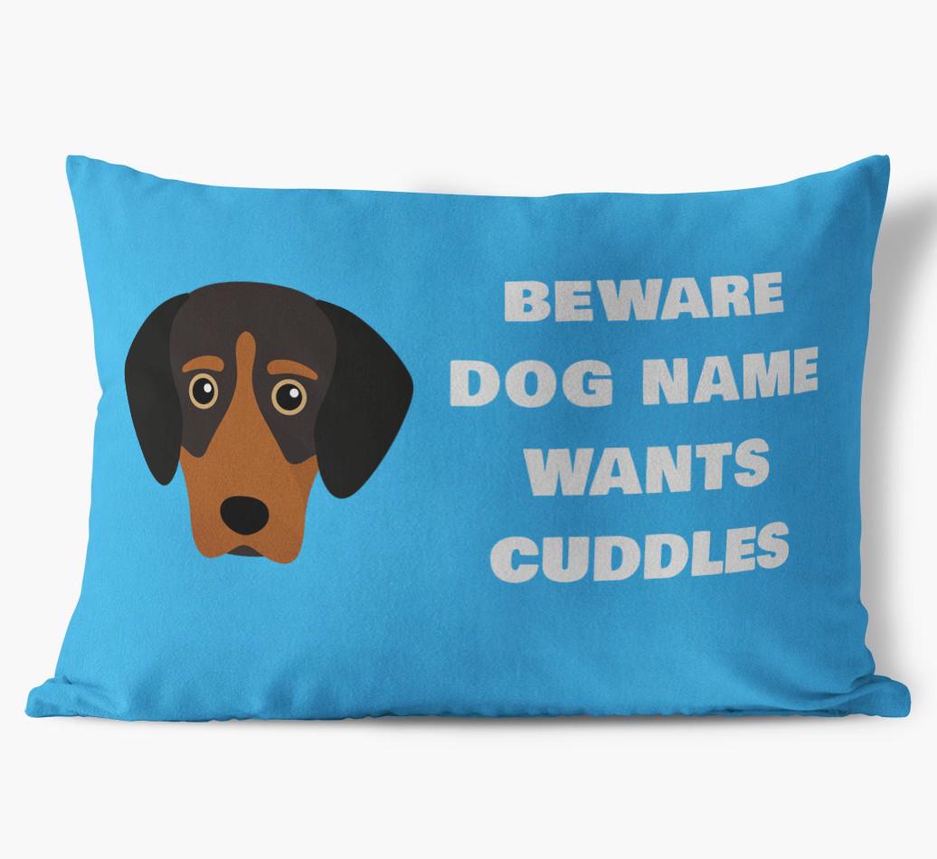 Beware of Cuddles: Personalized {breedFullName} Soft Touch Pillow