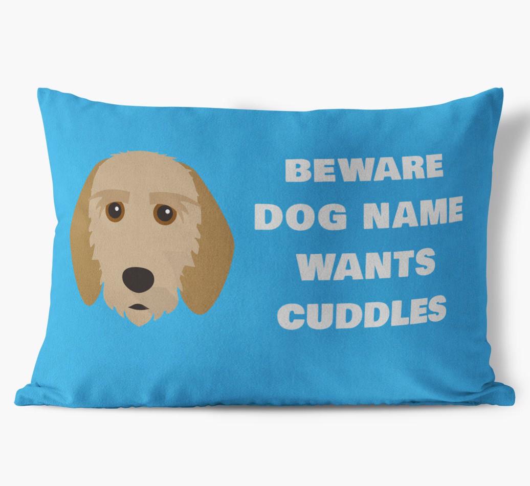 Beware of Cuddles: Personalized {breedFullName} Soft Touch Pillow
