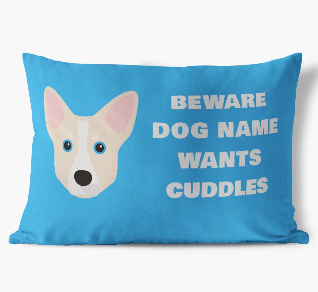 Beware of Cuddles: Personalized {breedFullName} Soft Touch Pillow