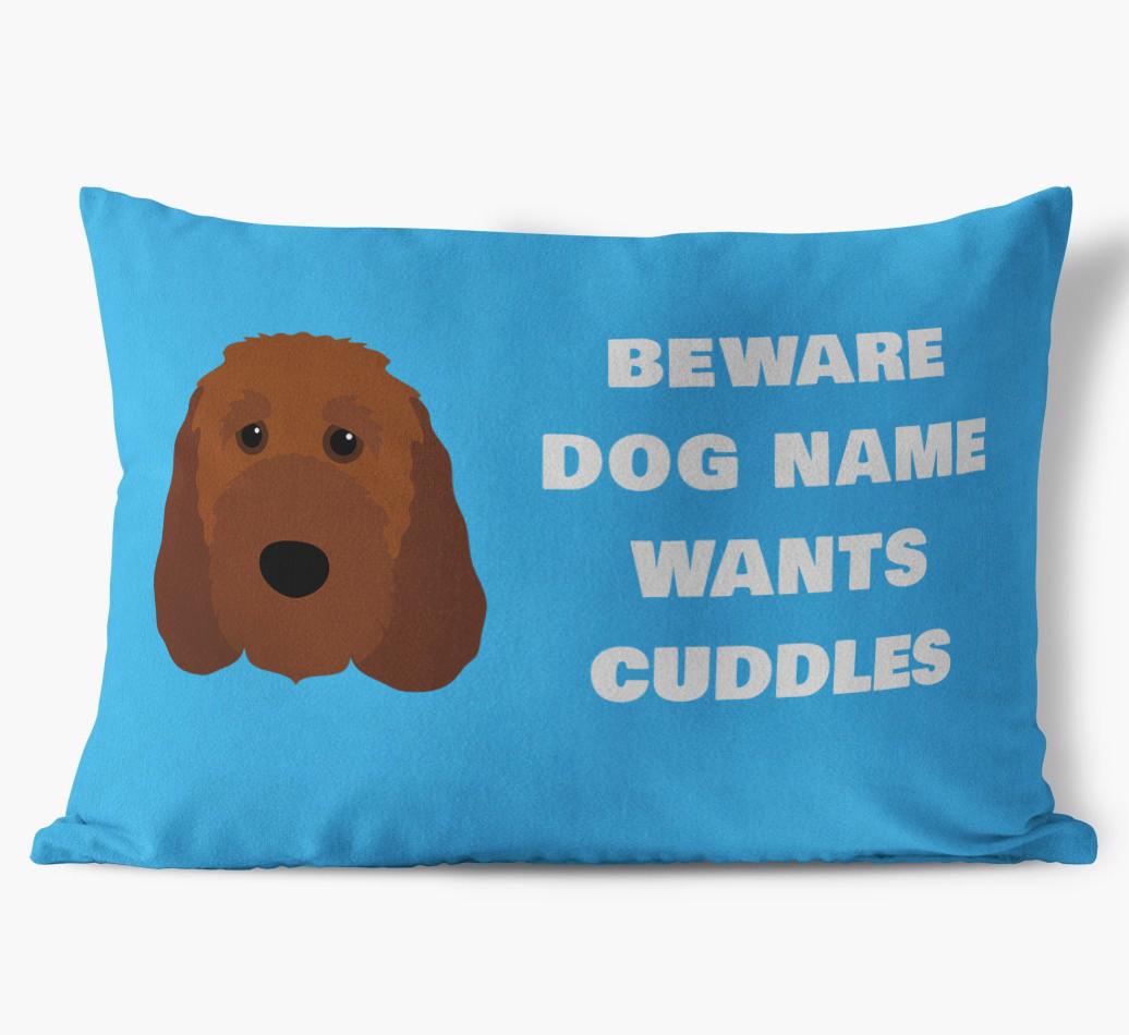 Beware of Cuddles: Personalized {breedFullName} Soft Touch Pillow