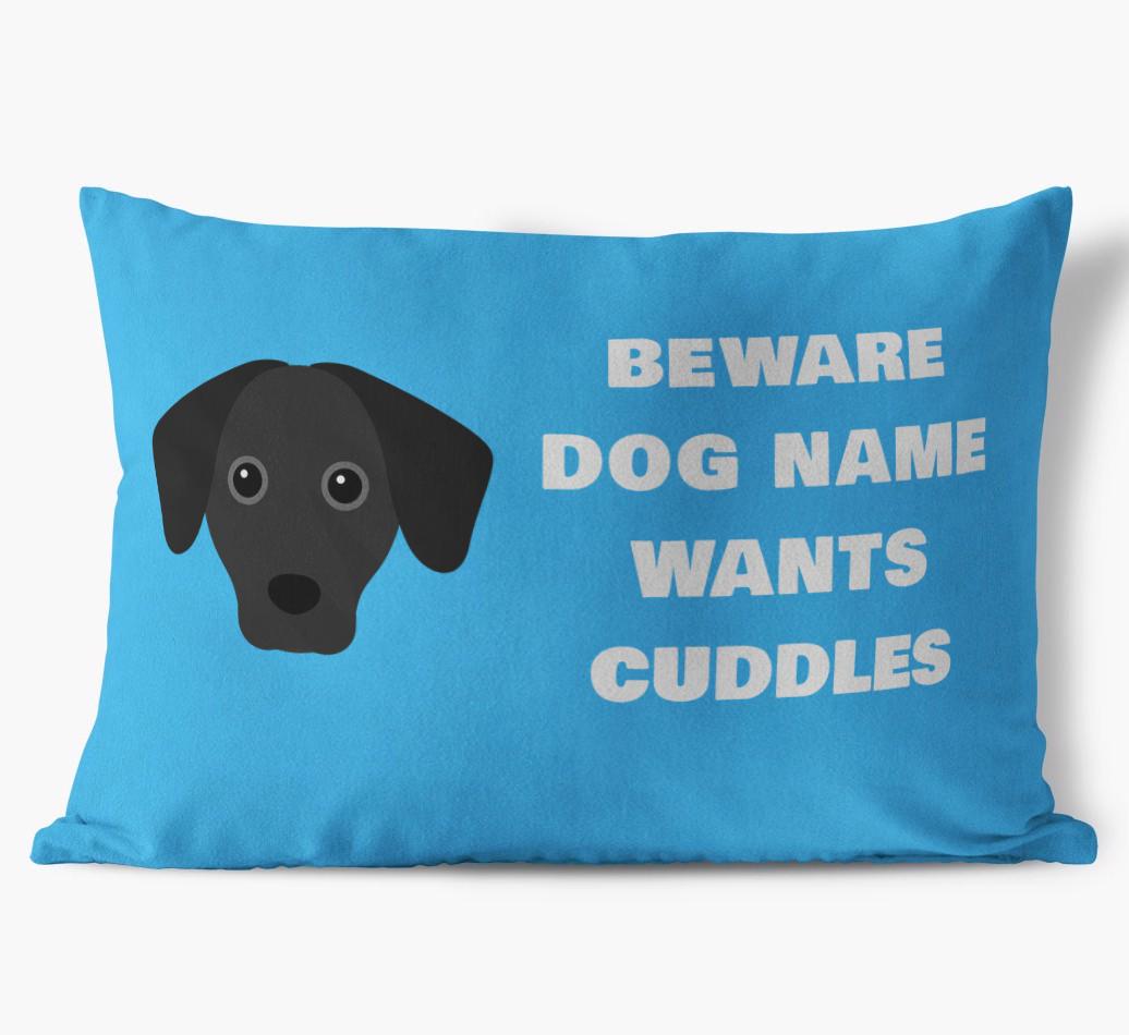 Beware of Cuddles: Personalized {breedFullName} Soft Touch Pillow