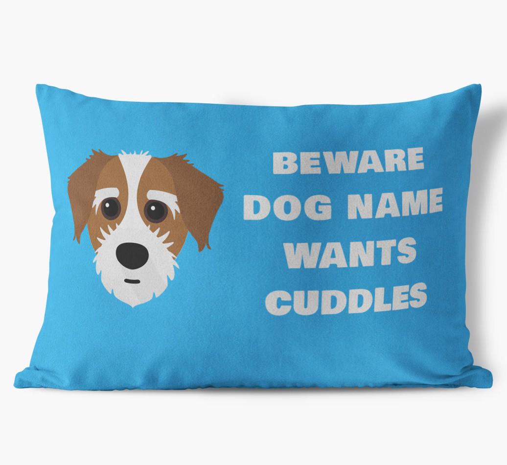Beware of Cuddles: Personalized {breedFullName} Soft Touch Pillow