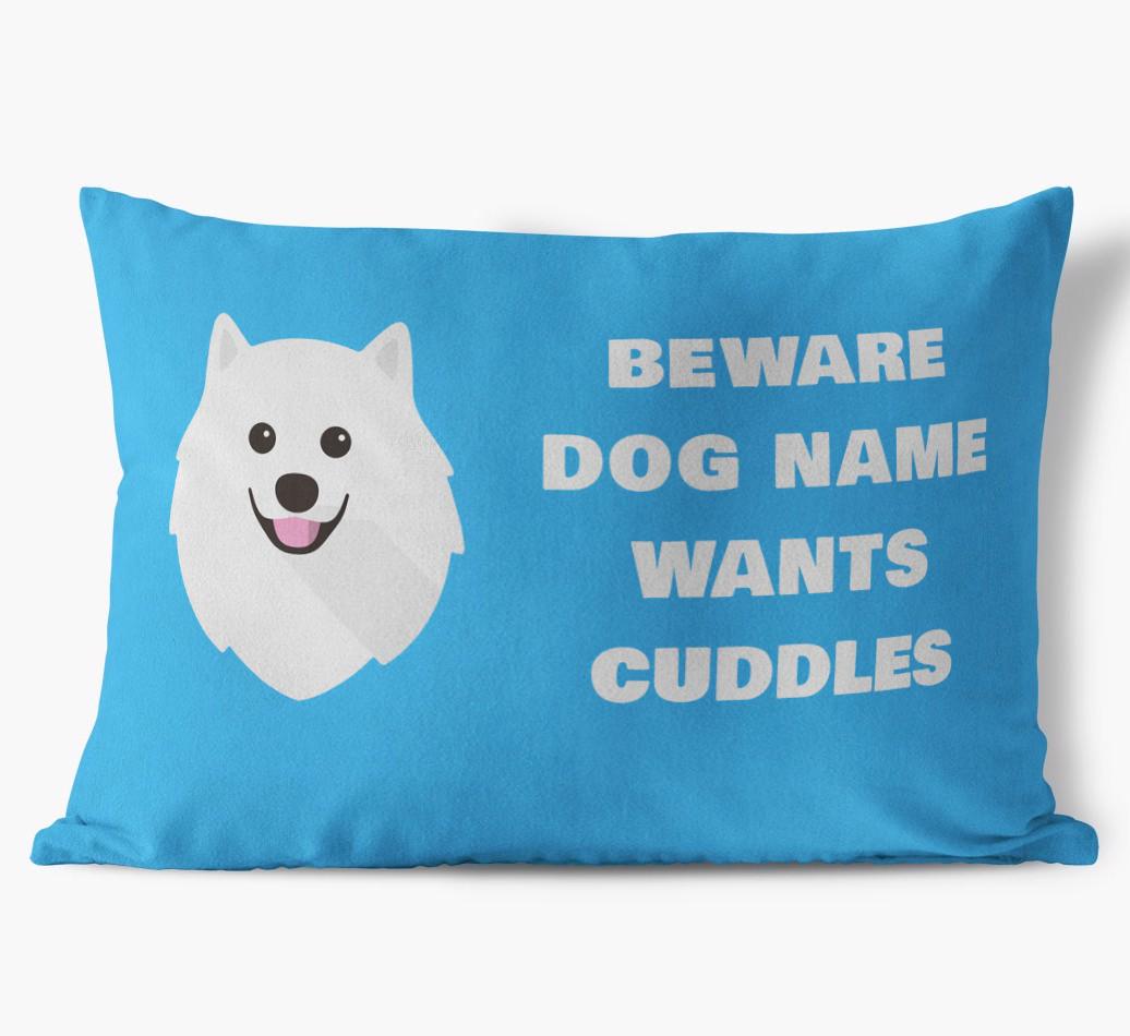 Beware of Cuddles: Personalized {breedFullName} Soft Touch Pillow