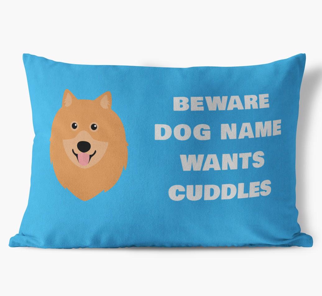 Beware of Cuddles: Personalized {breedFullName} Soft Touch Pillow