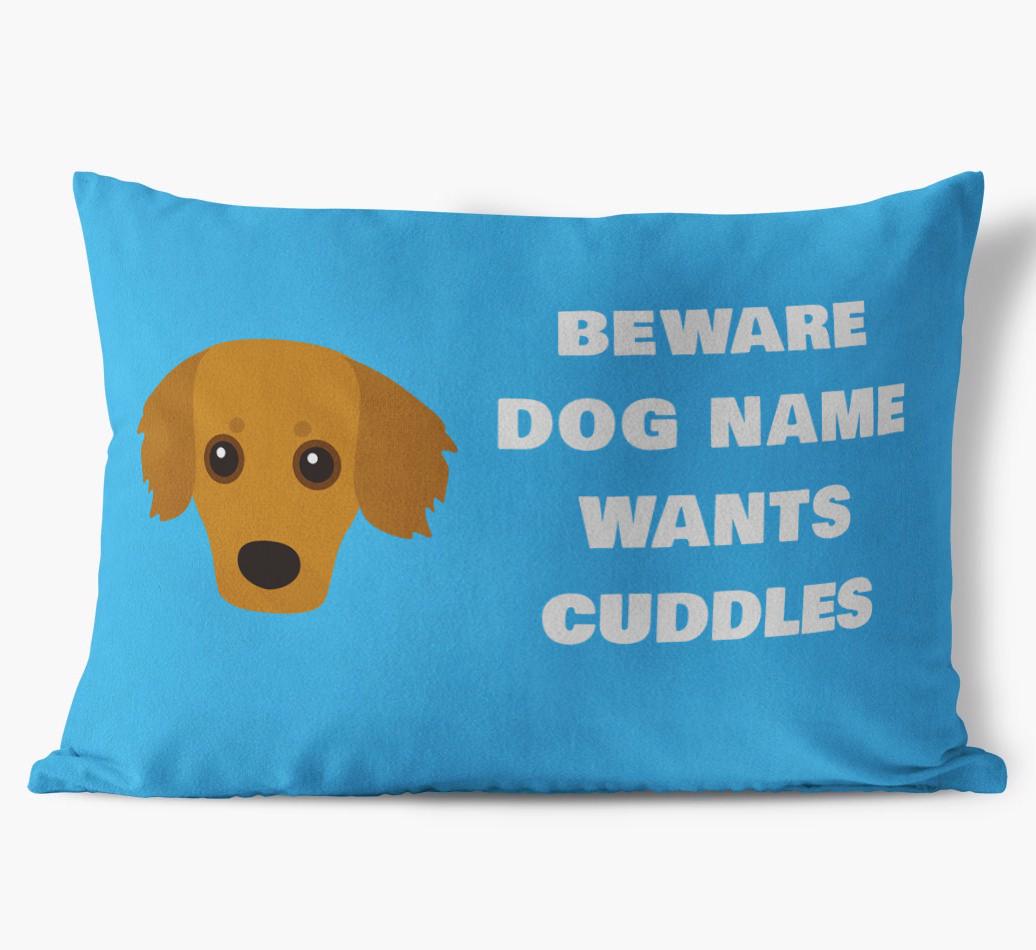Beware of Cuddles: Personalized {breedFullName} Soft Touch Pillow