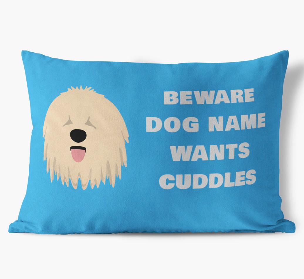 Beware of Cuddles: Personalized {breedFullName} Soft Touch Pillow