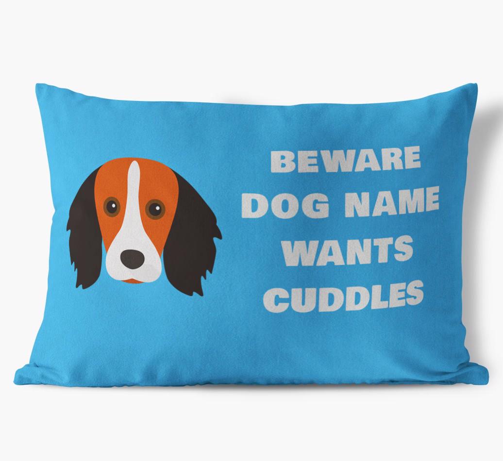 Beware of Cuddles: Personalized {breedFullName} Soft Touch Pillow