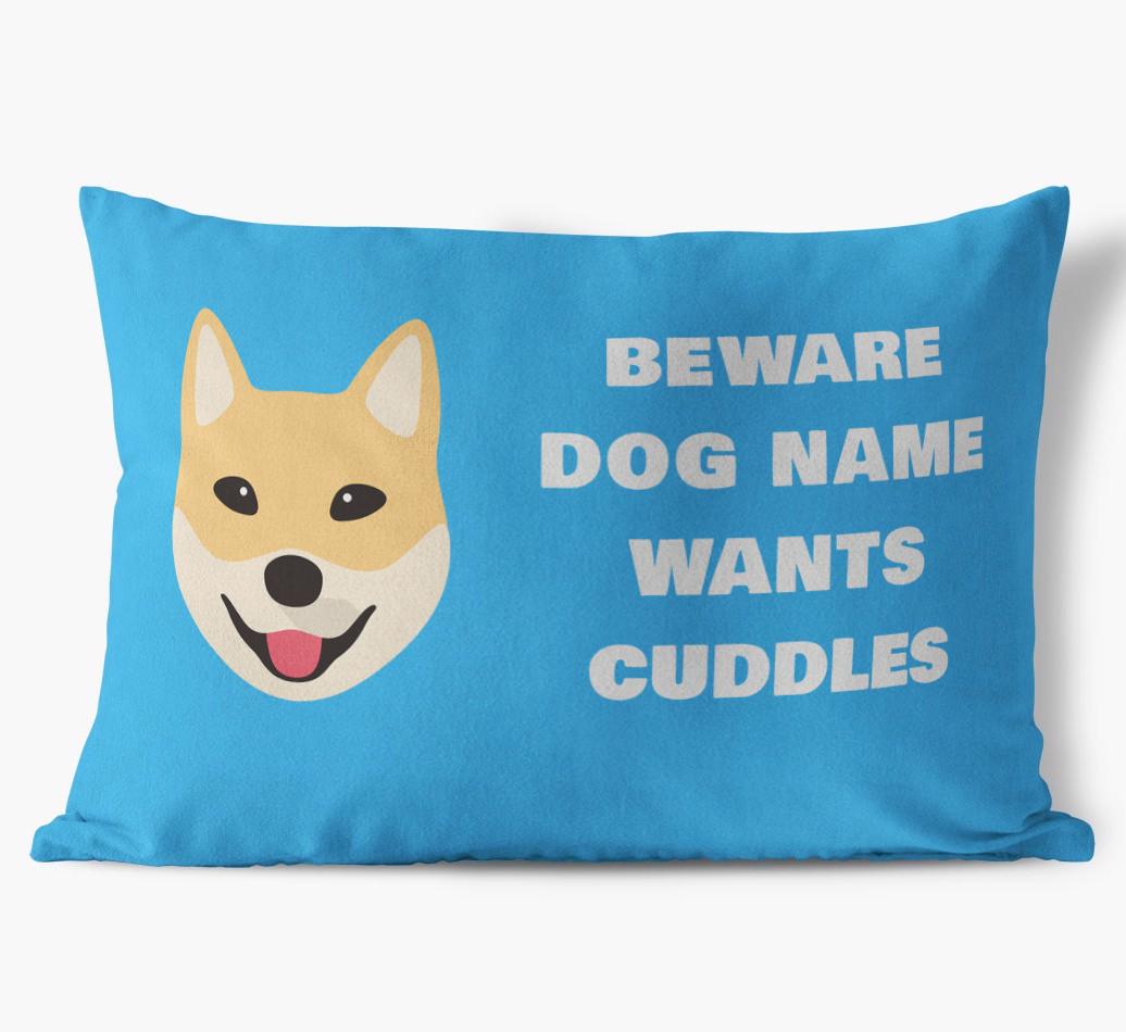 Beware of Cuddles: Personalized {breedFullName} Soft Touch Pillow