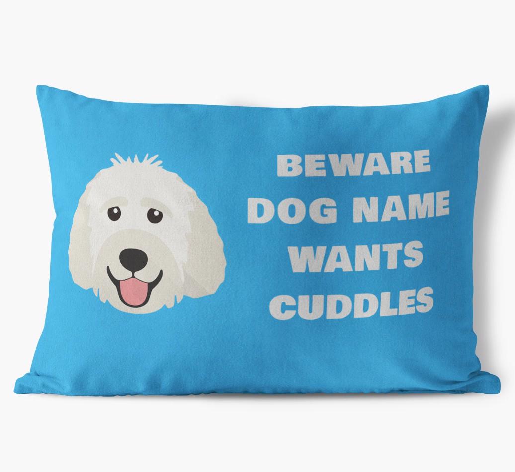 Beware of Cuddles: Personalized {breedFullName} Soft Touch Pillow