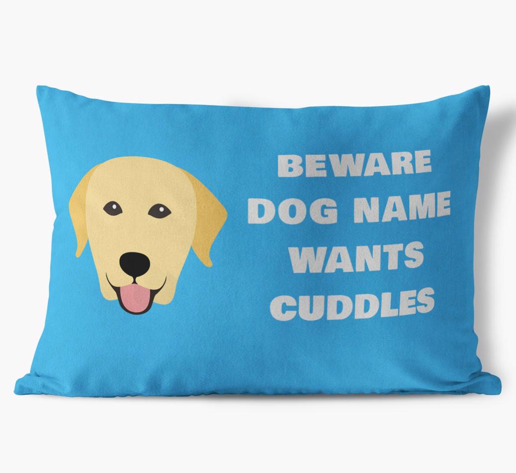 Beware of Cuddles: Personalized {breedFullName} Soft Touch Pillow