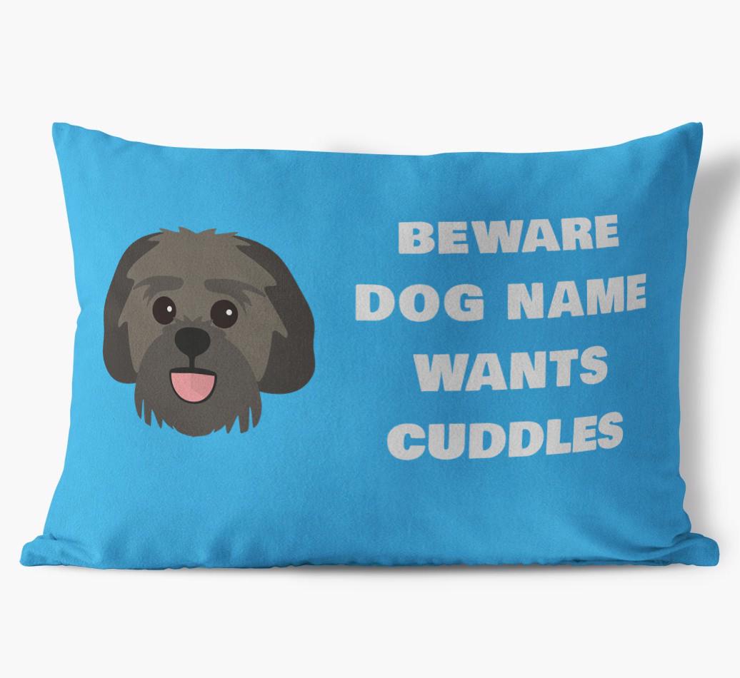 Beware of Cuddles: Personalized {breedFullName} Soft Touch Pillow