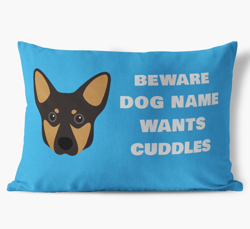 Beware of Cuddles: Personalized {breedFullName} Soft Touch Pillow