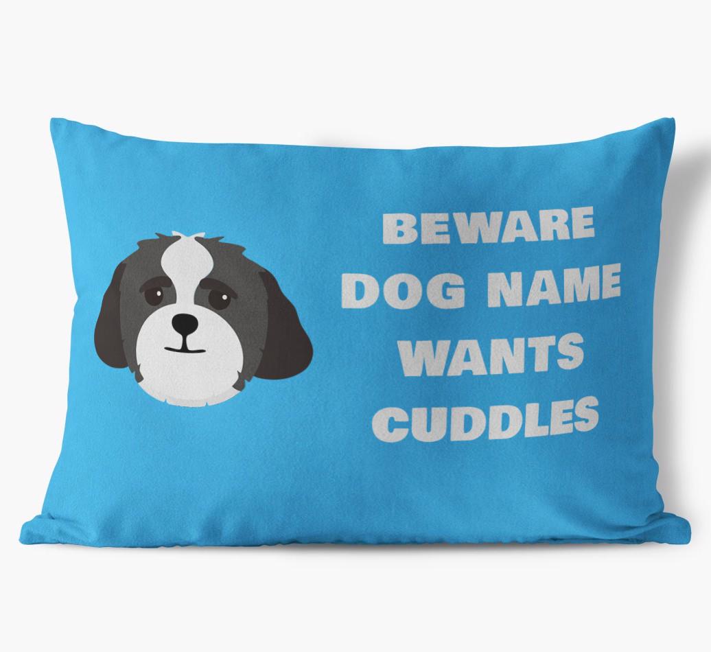 Beware of Cuddles: Personalized {breedFullName} Soft Touch Pillow