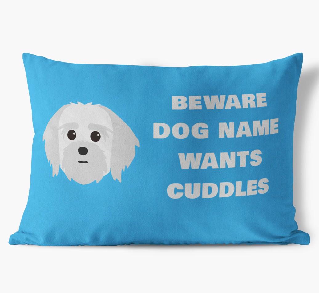 Beware of Cuddles: Personalized {breedFullName} Soft Touch Pillow