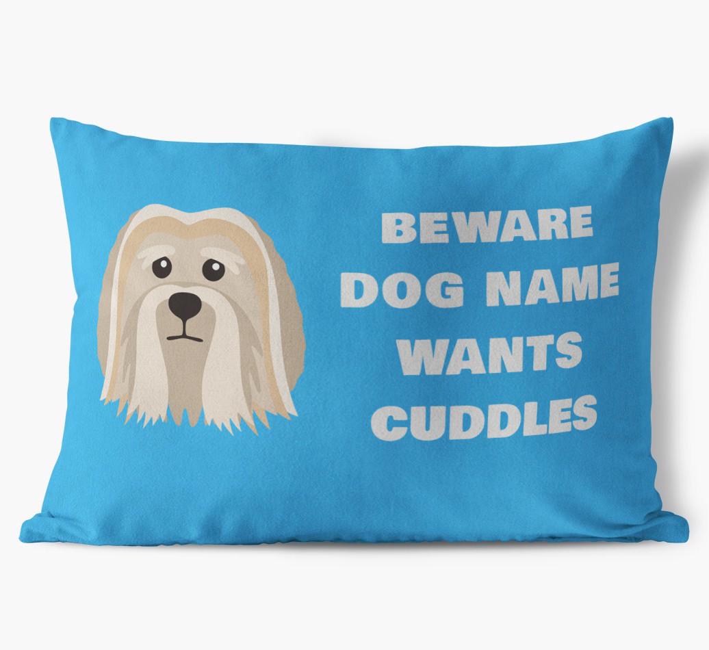 Beware of Cuddles: Personalized {breedFullName} Soft Touch Pillow