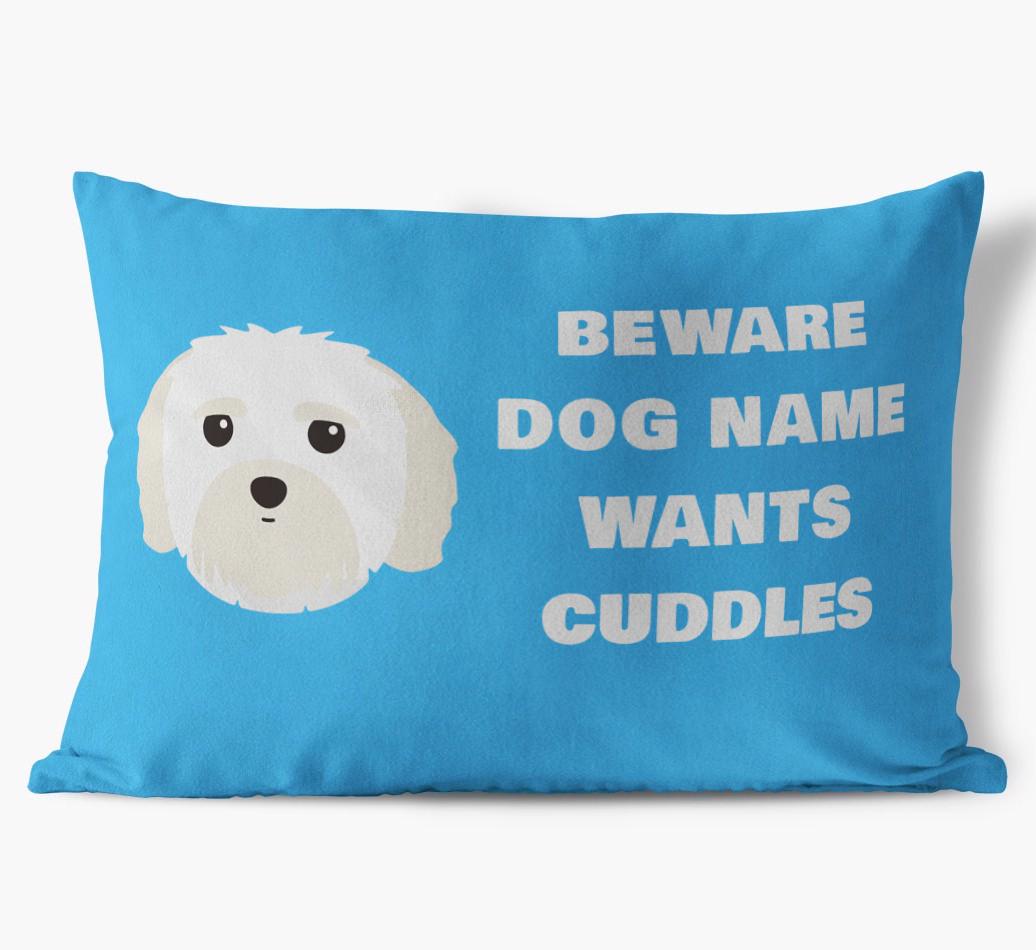 Beware of Cuddles: Personalized {breedFullName} Soft Touch Pillow