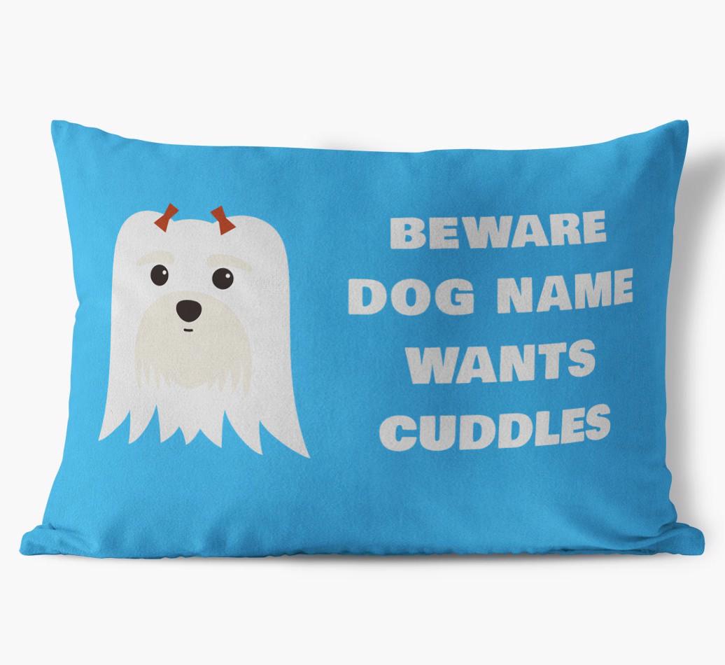 Beware of Cuddles: Personalized {breedFullName} Soft Touch Pillow