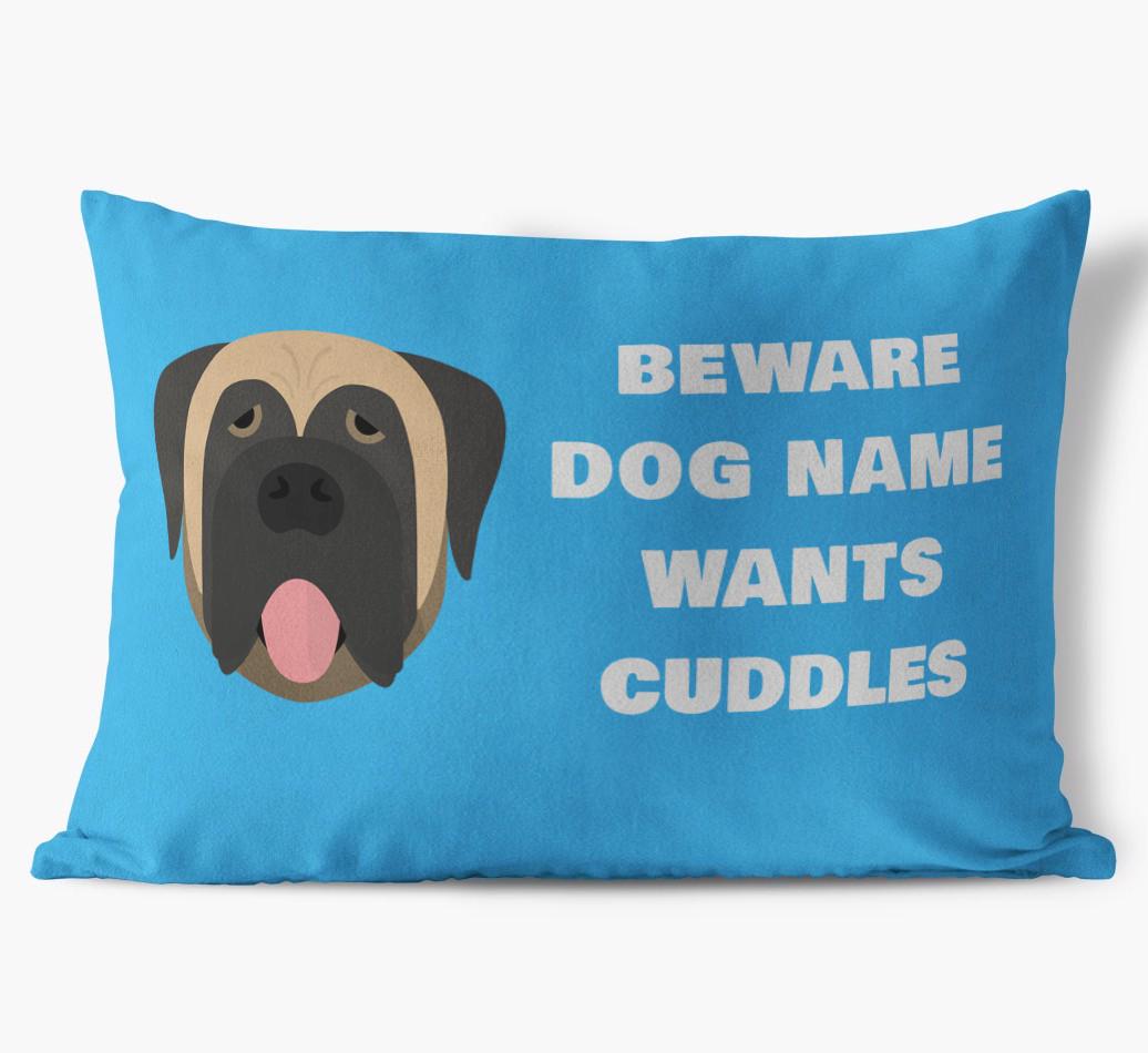 Beware of Cuddles: Personalized {breedFullName} Soft Touch Pillow