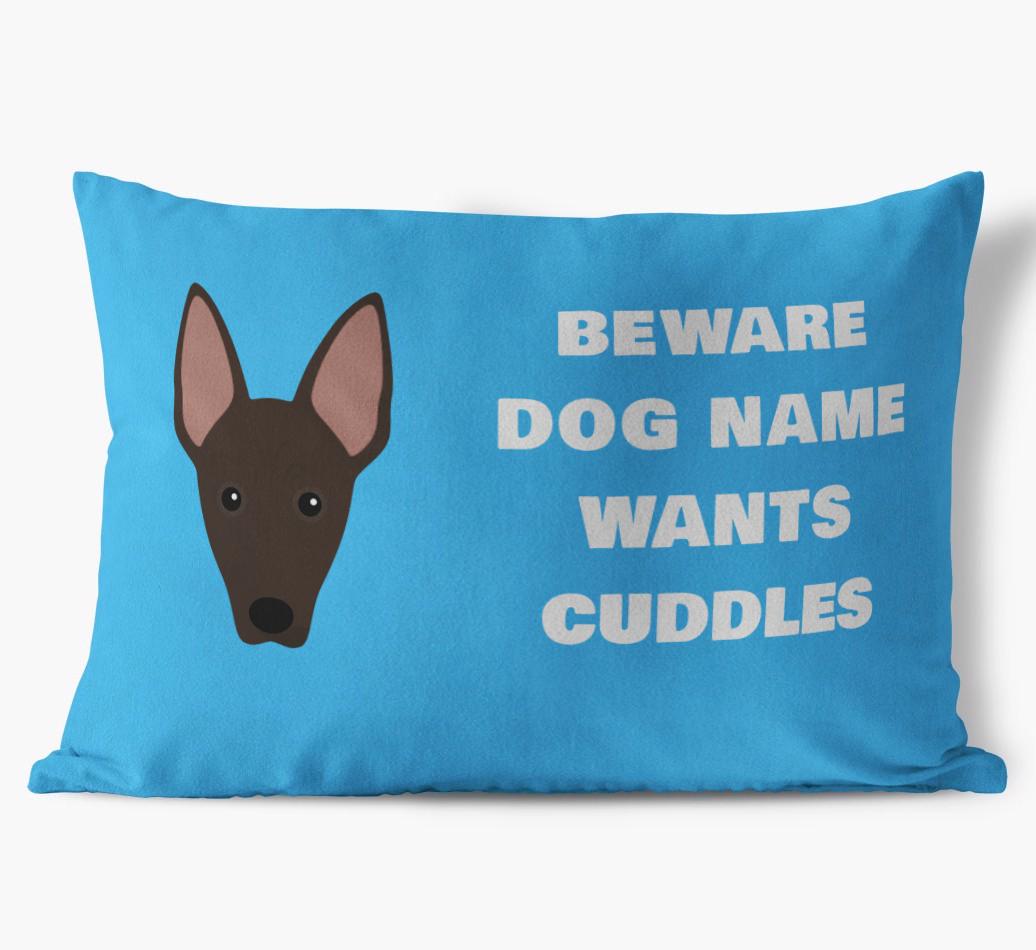 Beware of Cuddles: Personalized {breedFullName} Soft Touch Pillow