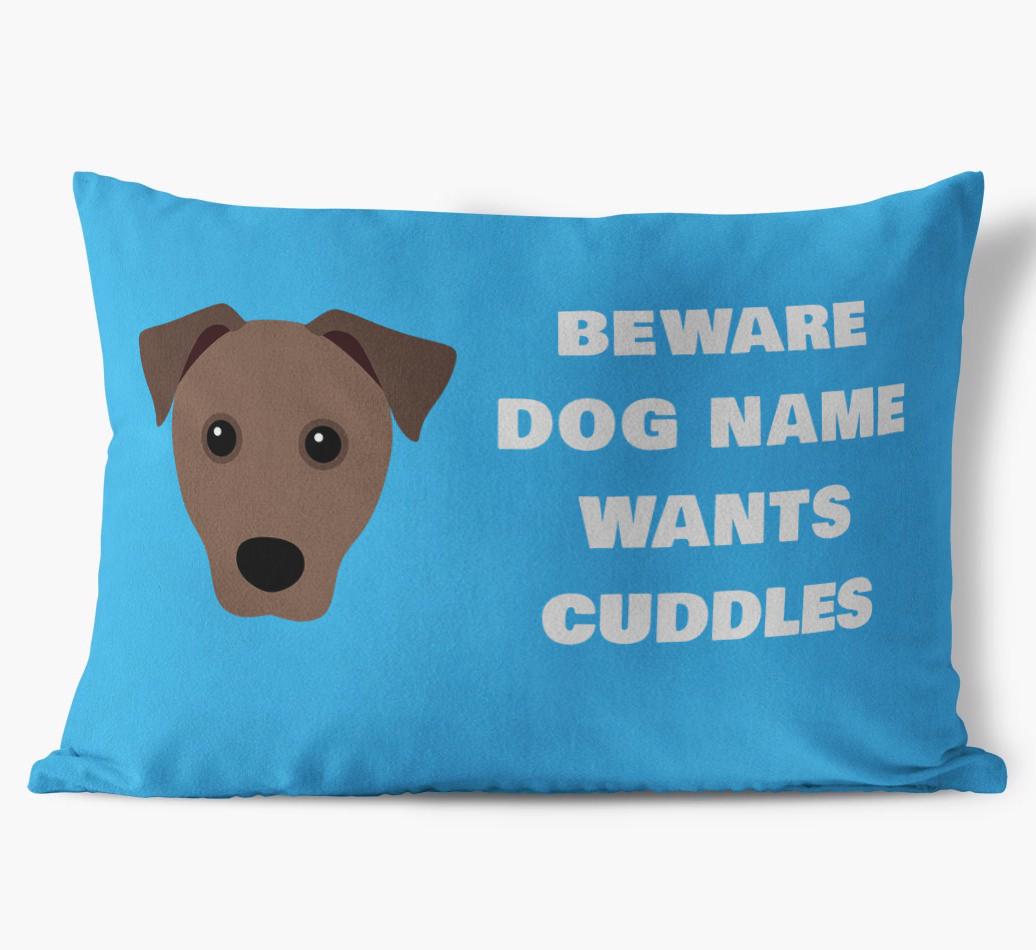 Beware of Cuddles: Personalized {breedFullName} Soft Touch Pillow